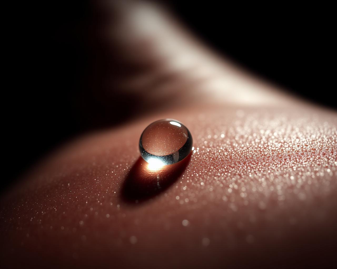 Macro view of a sweat droplet on skin