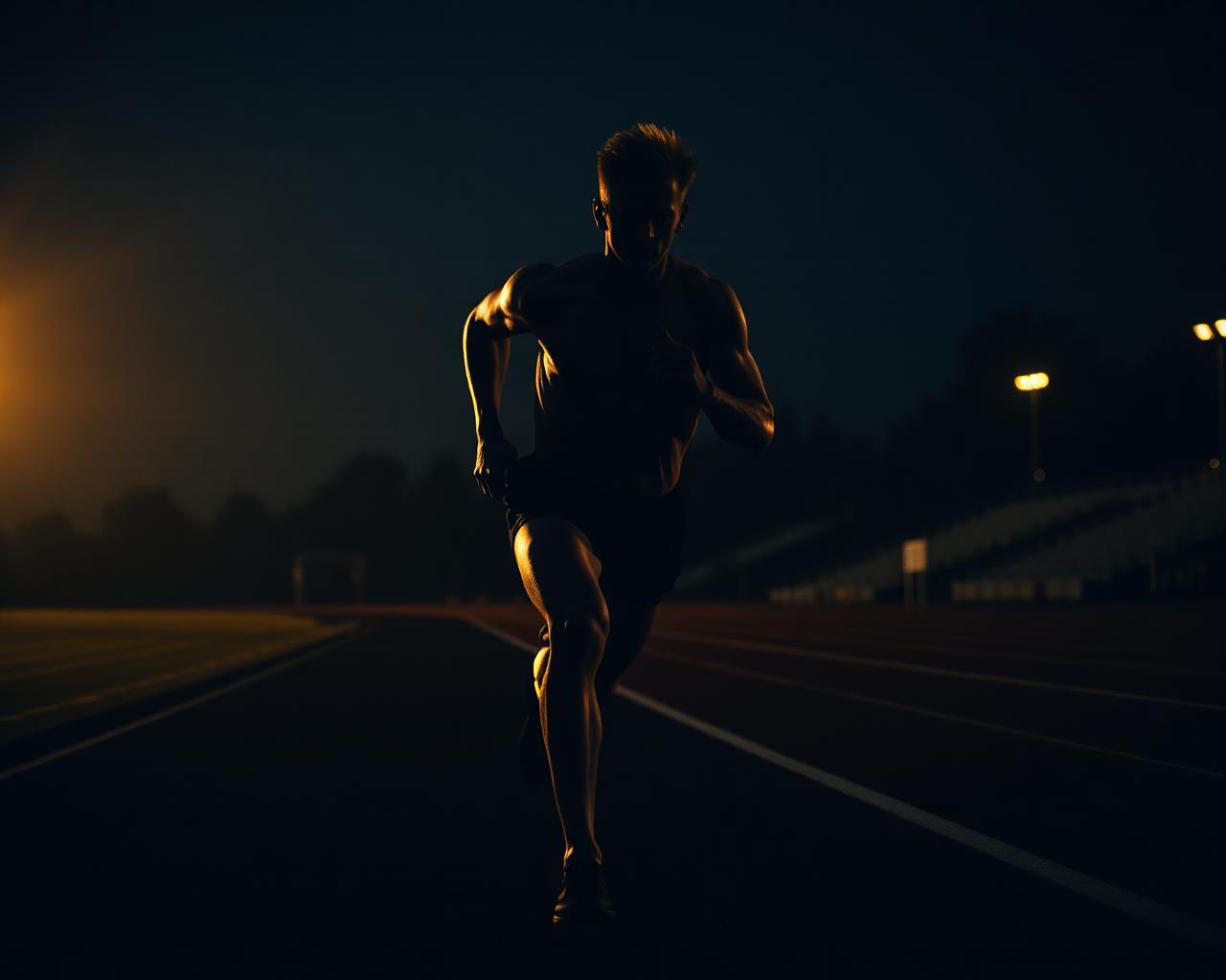 Runner on a track at night